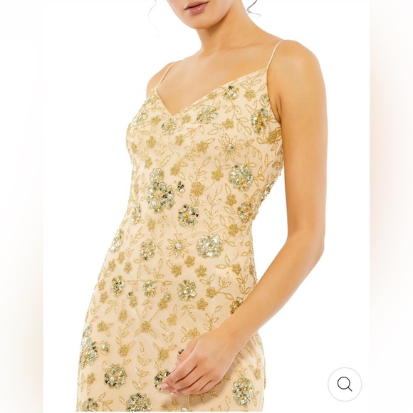 GOLD MAC DUGGAL SLEEVELESS BEADED SLIP DRESS GOWN - Picture 2 of 4